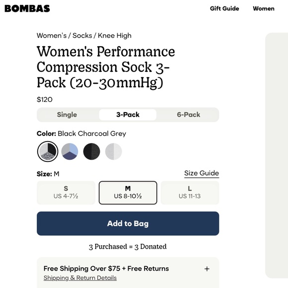 BombasBombas Women’s Compression Socks 20-30 mmHg Knee High Medium 3-Pack NWT - Picture 6 of 7